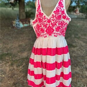 Leifsdottir Pink and White Asymmetrical Dress